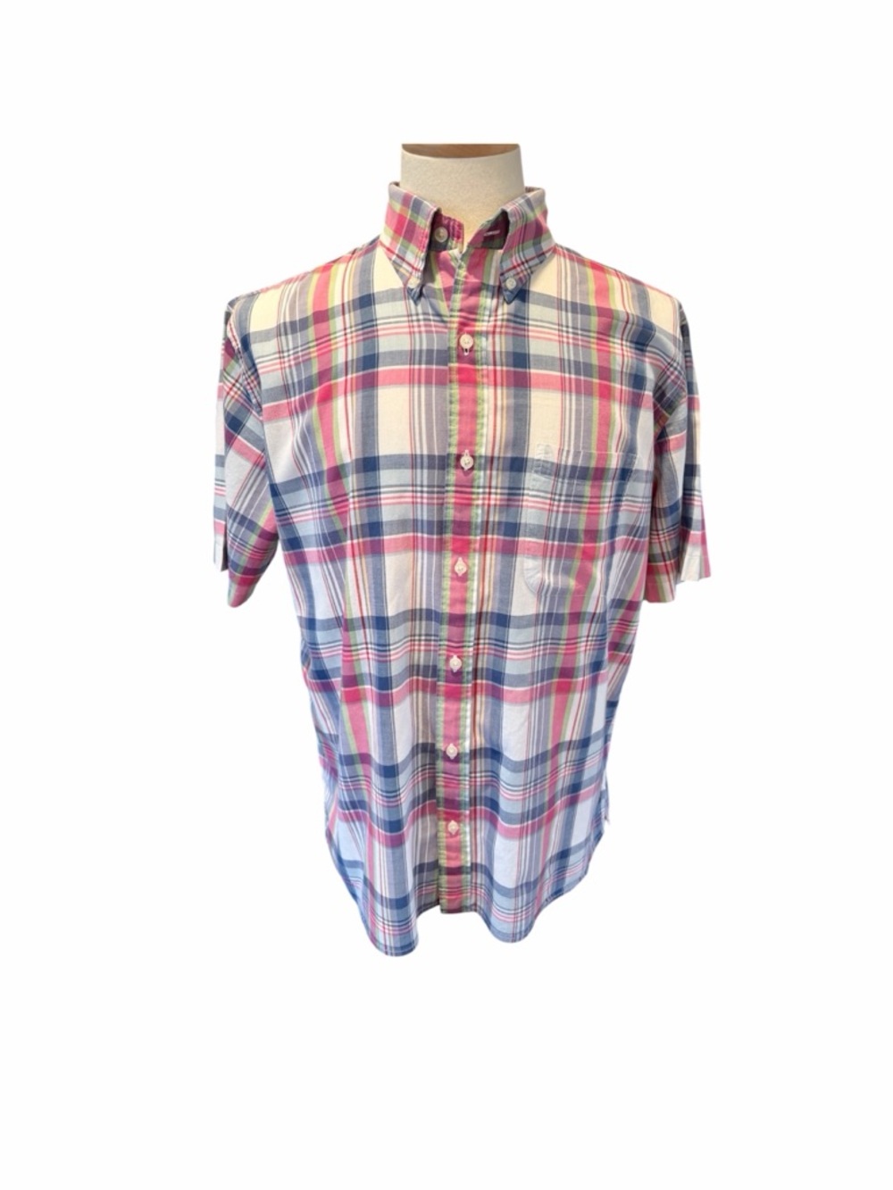 Men's Classic Faded Red & Blue Plaid Button-Down Shirt